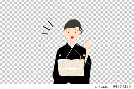 黒留袖のシニア女性(和服姿)、ガッツポーズをする 黒留袖のシニア女性(和服姿)、ガッツポーズをする 94874330
