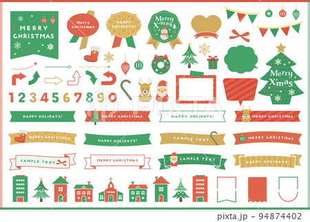 クリスマスのイラストアイコンとフレーム、リボンのデザインセット / ベクター,あしらい,吹き出し,シ クリスマスのイラストアイコンとフレーム、リボンのデザインセット / ベクター,あしらい,吹き出し,シ 94874402