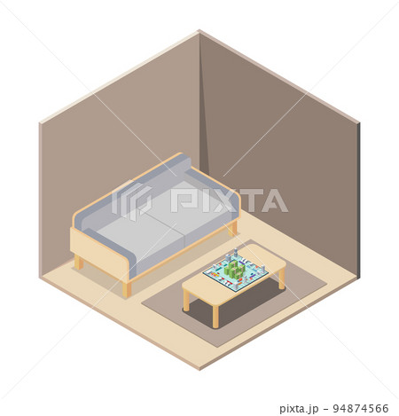 Board game on table in living room isometric view 94874566