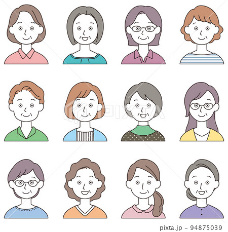 中年女性　顔　アイコン　セット 94875039