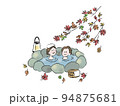 紅葉を楽しみながら温泉に入る女性たち 94875681