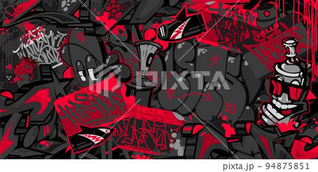 Dark Black Trendy Abstract Urban Street Art Graffiti Style Vector Illustration Background Template 94875851