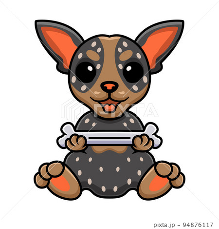 Cute australian cattle dog cartoon holding a bone 94876117