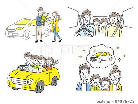 ベクターイラスト素材：車と家族セット 94876725