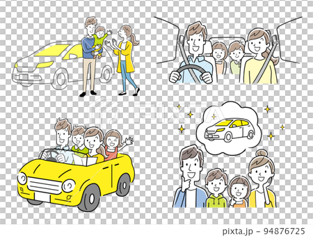 ベクターイラスト素材：車と家族セット 94876725
