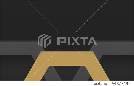 Polygonal base pedestal golden black angular scene premium basic foundation 3d design vector 94877496
