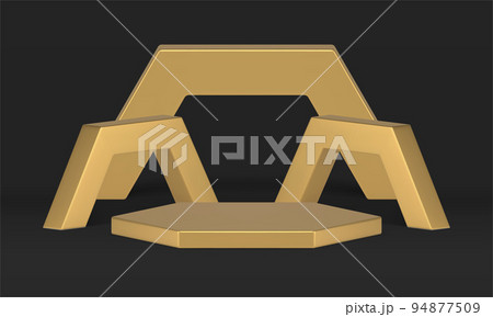 Golden polygonal arena product presentation pedestal geometric scene 3d decor design vector 94877509