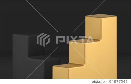 Staircase arena competition podium best place level leadership award 3d design golden black vector 94877545