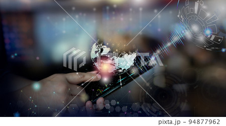 Digital wireless technology, internet network connection big data. Digital wireless technology, internet network connection big data. 94877962