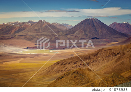 Atacama desert, volcanoes, Lake Lejia and arid landscape in Northern Chile 94878983