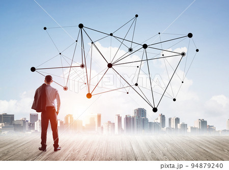 International business networking and social connection against modern city background 94879240