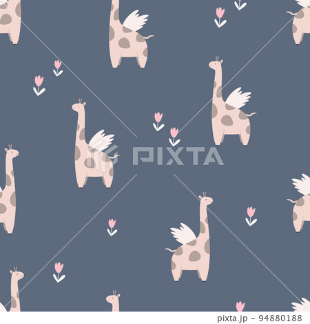 Seamless pattern with cute giraffes and flowers Seamless pattern with cute giraffes and flowers 94880188