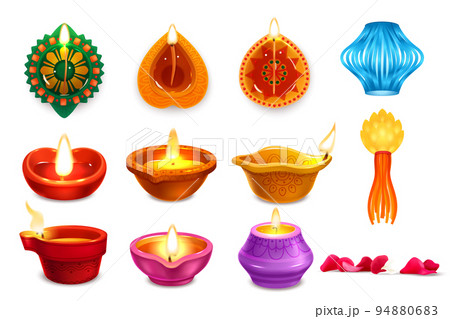 Realistic Diwali Set 94880683