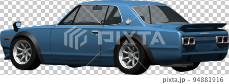 ハコスカのレーシング仕様、日産スカイラインGT－Rの切抜き画像。背景透明イラスト 94881916