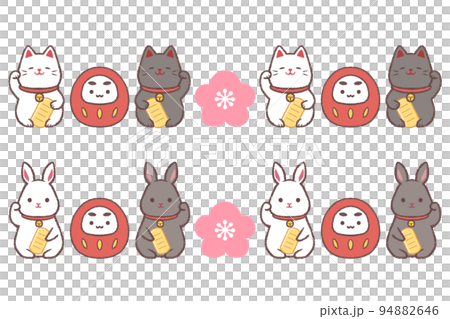 Beckoning cat, beckoning rabbit, dharma and plum blossom line set 94882646