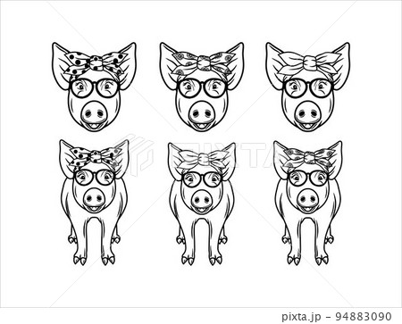 Illustrations of Cute Pig and Head Pig 94883090