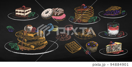 Chalk drawn collection of desserts 94884901