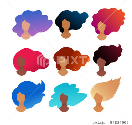 Set of woman portrait with long hair 94884905