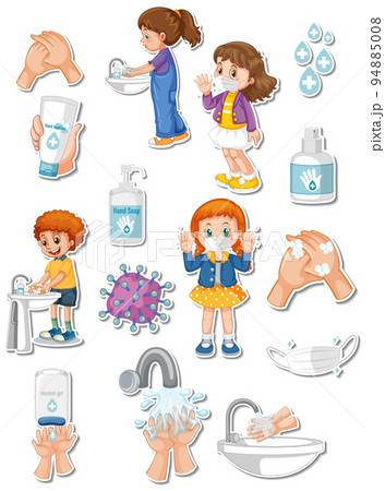 Sticker set of covid19 and cartoon characters 94885008