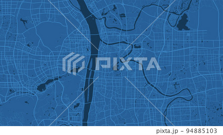 Dark blue Changsha city area vector background map, roads and water illustration. Widescreen proportion, digital flat design. 94885103