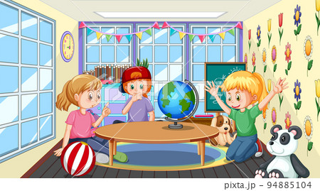 Kindergarten classroom scene with children Kindergarten classroom scene with children 94885104