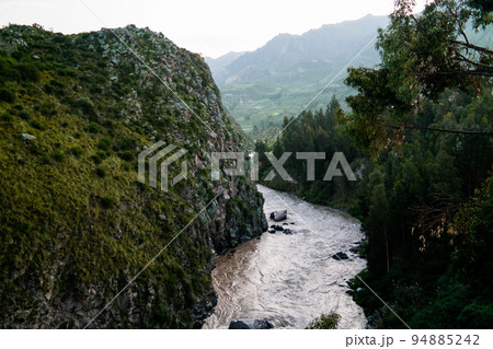 Aerial sunrise panoramic view to Colca river , Chivay, Peru 94885242