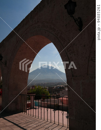 Panoramic view to misti mountain and Arequipa city from Yanahuara viewpoint, Arequipa, Peru 94885261