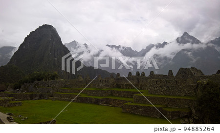 Panoramic view to Machu Picchu archaeological site and Huayna Picchu mountain , Cuzco, Peru 94885264
