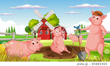 Farm background with happy animals Farm background with happy animals 94885404