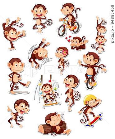 Sticker set of funny monkey cartoon characters 94885468