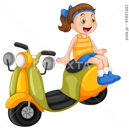 Yellow motorcycle with a girl cartoonのイラスト素材 [94885882] - PIXTA