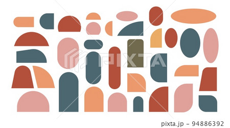 Colored geometric arches and various shapes Colored geometric arches and various shapes 94886392