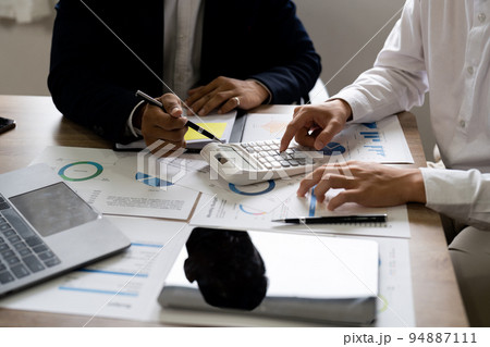 business owners consult adviser financial meeting to analyze and on the finance report. Financial advisor, accounting and Investment concept. 94887111