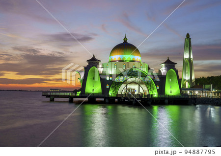 Malacca, Malaka, Malaysia, July 10, 2022 - Floating mosque at twilight 94887795