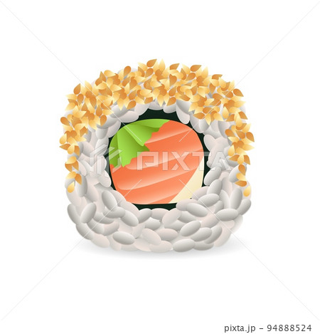 Realistic sushi roll. Sashimi seafood and rice rolls 94888524