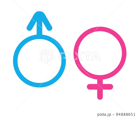 Gender symbols. Male blue and female red sign Gender symbols. Male blue and female red sign 94888651