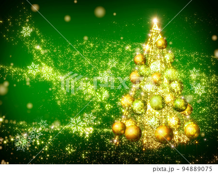 キラキラ輝くクリスマス ツリー 緑の背景　横 94889075