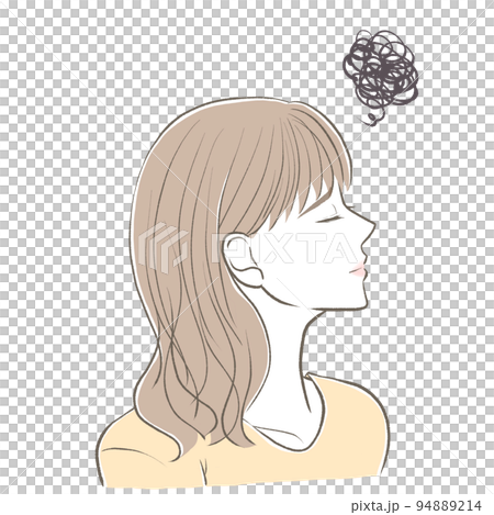 A woman in plain clothes who is worried about looking sideways 94889214