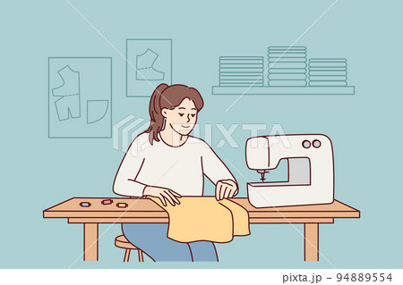 Female seamstress sewing on machine  94889554