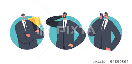 Professional Security Male Characters Isolated Round Icons Or Avatars, Men Safeguards Illustration On White Background Professional Security Male Characters Isolated Round Icons Or Avatars, Men Safeguards Illustration On White Background 94890362