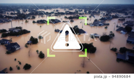洪水警報　水害で水没した街 94890684