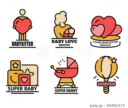 Modern babysitter logo set. Outline set of modern babysitter vector logo thin line color flat on white 94892374