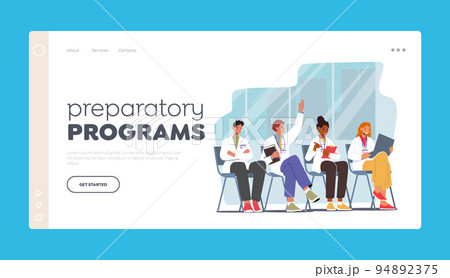 Preparatory Programs in Medical Internship School Landing Page Template. Young Medic Specialists Sitting on Chairs Preparatory Programs in Medical Internship School Landing Page Template. Young Medic Specialists Sitting on Chairs 94892375