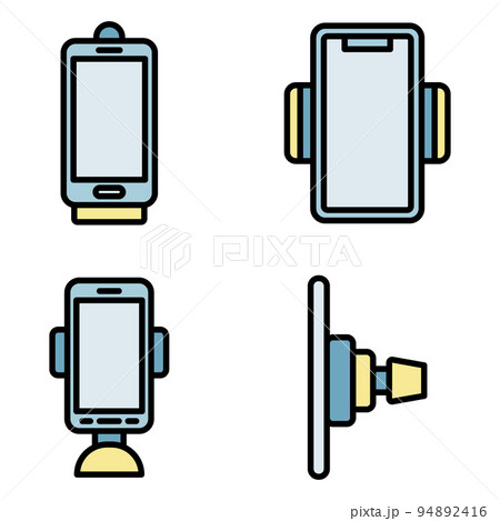 Mobile phone holder icons set. Outline set of mobile phone holder vector icons thin line color flat on white Mobile phone holder icons set. Outline set of mobile phone holder vector icons thin line color flat on white 94892416