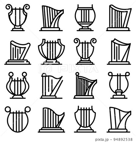 Harp icons set. Outline set of harp vector icons for web design isolated on white background Harp icons set. Outline set of harp vector icons for web design isolated on white background 94892538