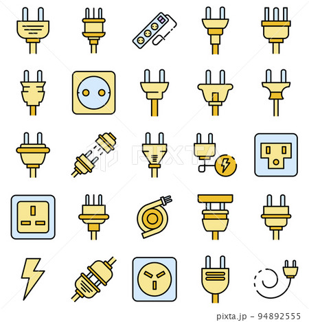 Plug wire icons set. Outline set of plug wire vector icons thin line color flat on white Plug wire icons set. Outline set of plug wire vector icons thin line color flat on white 94892555