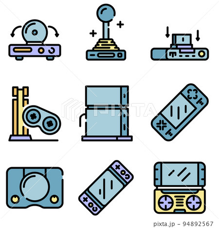 Console icons set. Outline set of console vector icons thin line color flat on white 94892567