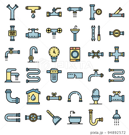 Plumbing icons set. Outline set of plumbing vector icons thin line color flat on white 94892572