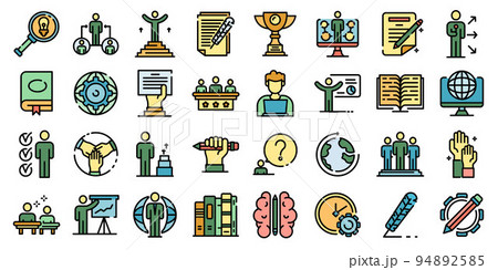 Staff education icons set. Outline set of staff education vector icons thin line color flat on white 94892585