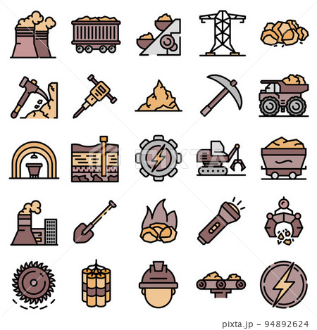 Coal industry icons set. Outline set of coal industry vector icons thin line color flat on white 94892624